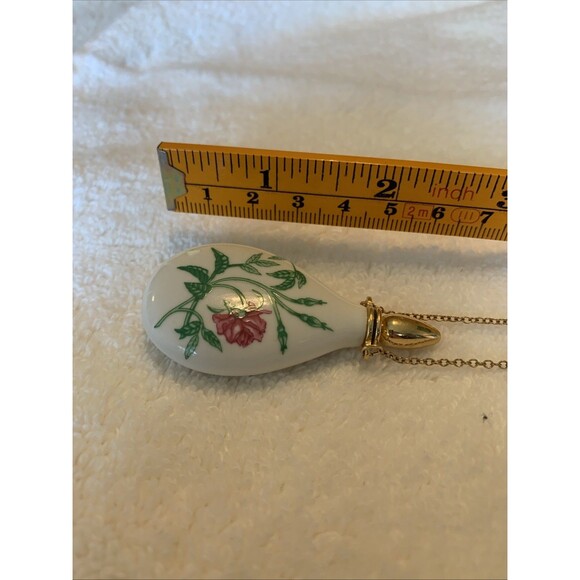 Vintage Franklin Porcelain Perfume Teardrop Pendant Necklace 1/20 12K GF Chain - Picture 9 of 12
